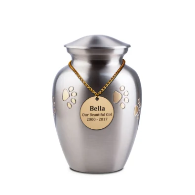 Paw Print Dog Urns Silver Engraved Pet Urn
